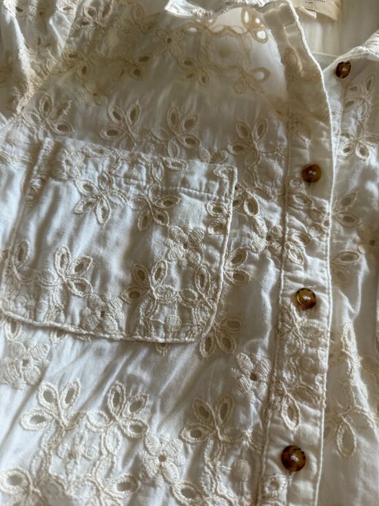 Sézane Adèle Dress Ecru Eyelet Broderie Anglaise Belted Shirt Dress Size 38 - Picture 2 of 5